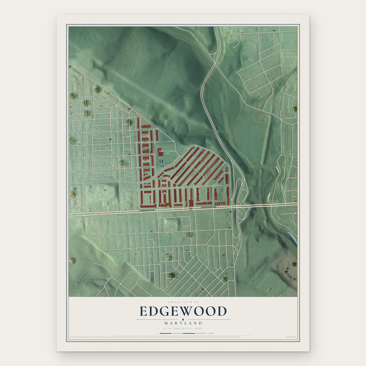 Edgewood, Maryland map print, the full design