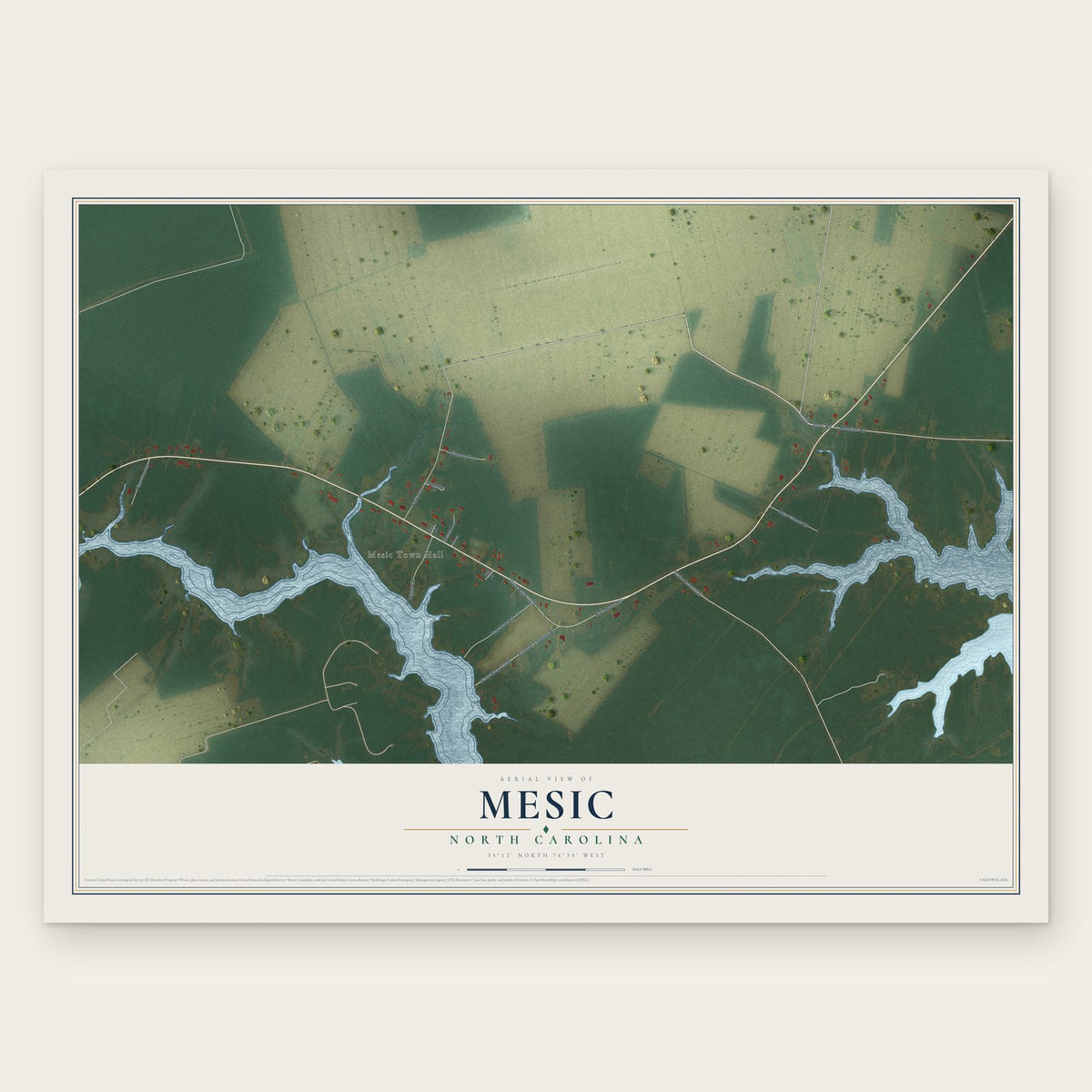 Mesic, North Carolina map print, the full design