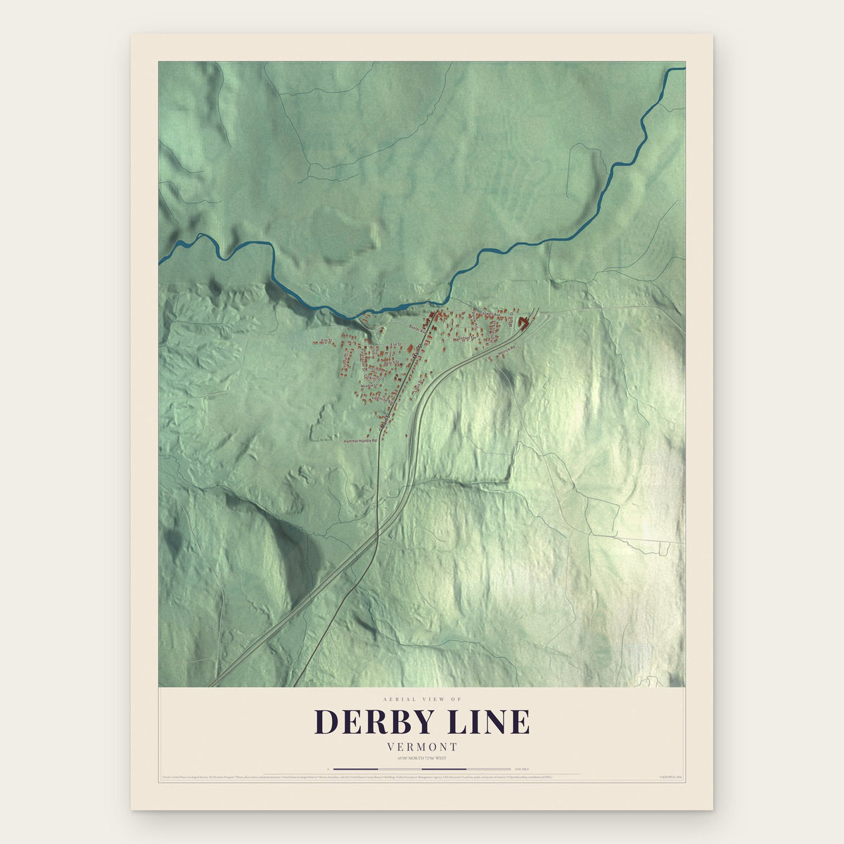 Derby Line, Vermont map print, the full design
