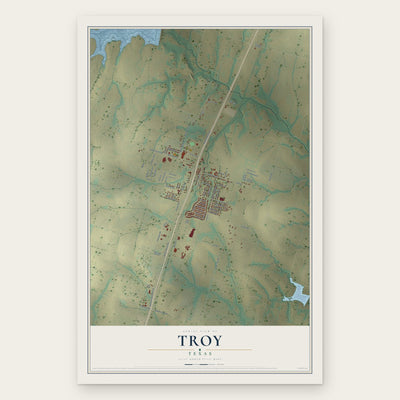 Troy, Texas map print, the full design