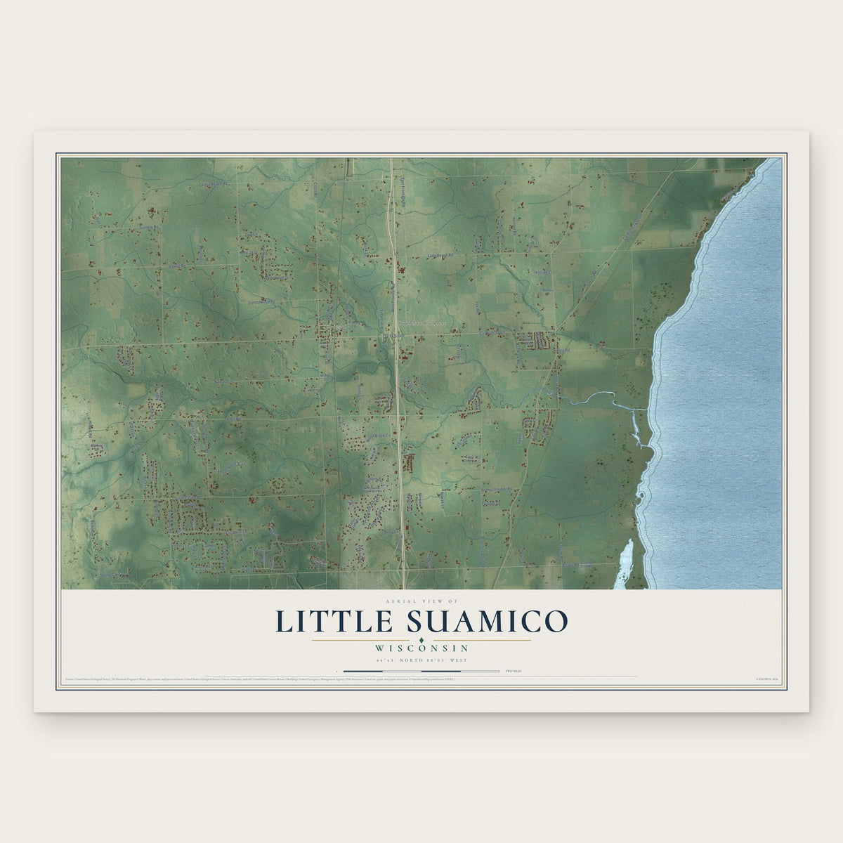 Little Suamico, Wisconsin map print, the full design