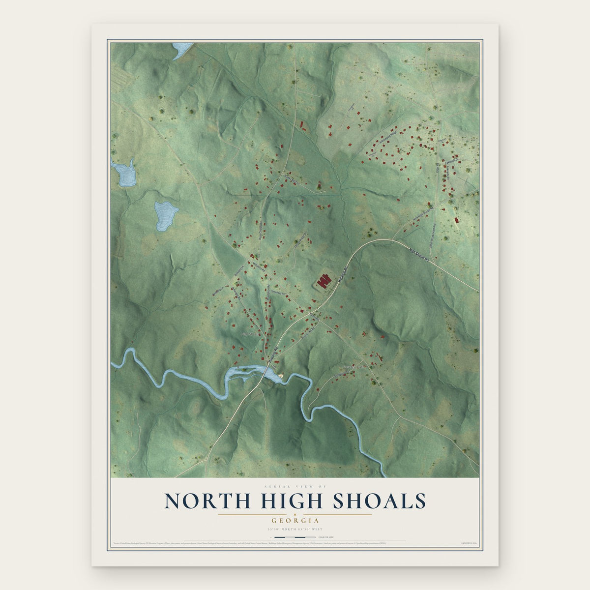 North High Shoals, Georgia map print, the full design