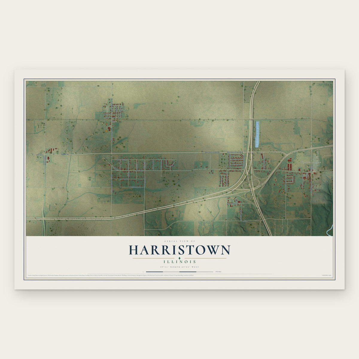 Harristown, Illinois map print, the full design