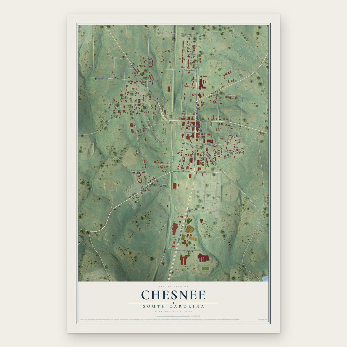 Chesnee, South Carolina map print, the full design