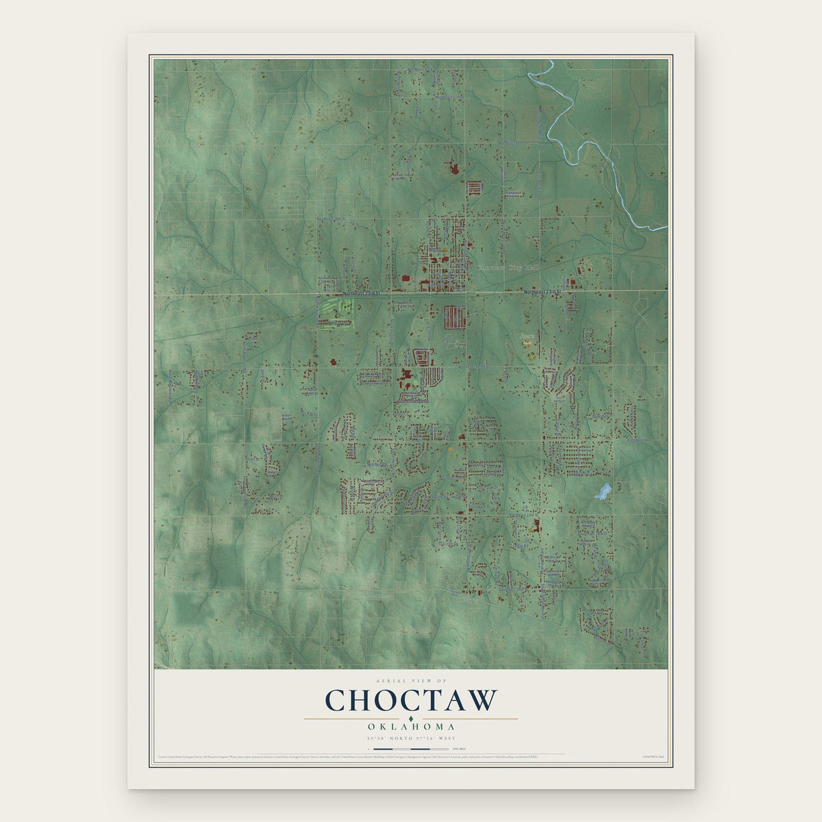 Choctaw, Oklahoma map print, the full design