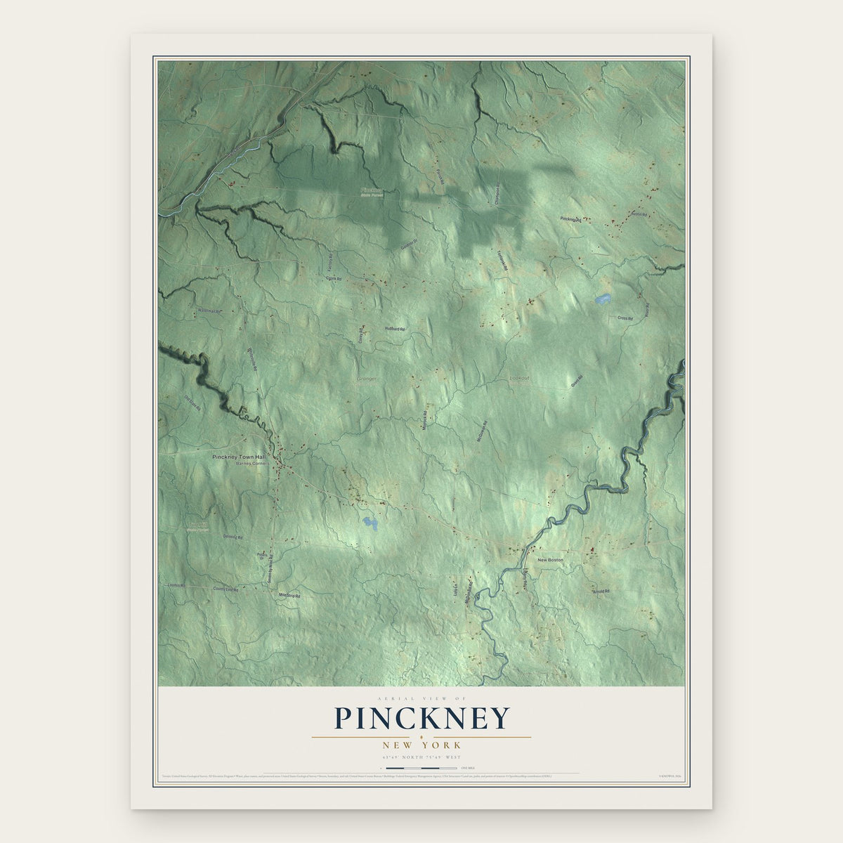 Pinckney, New York map print, the full design