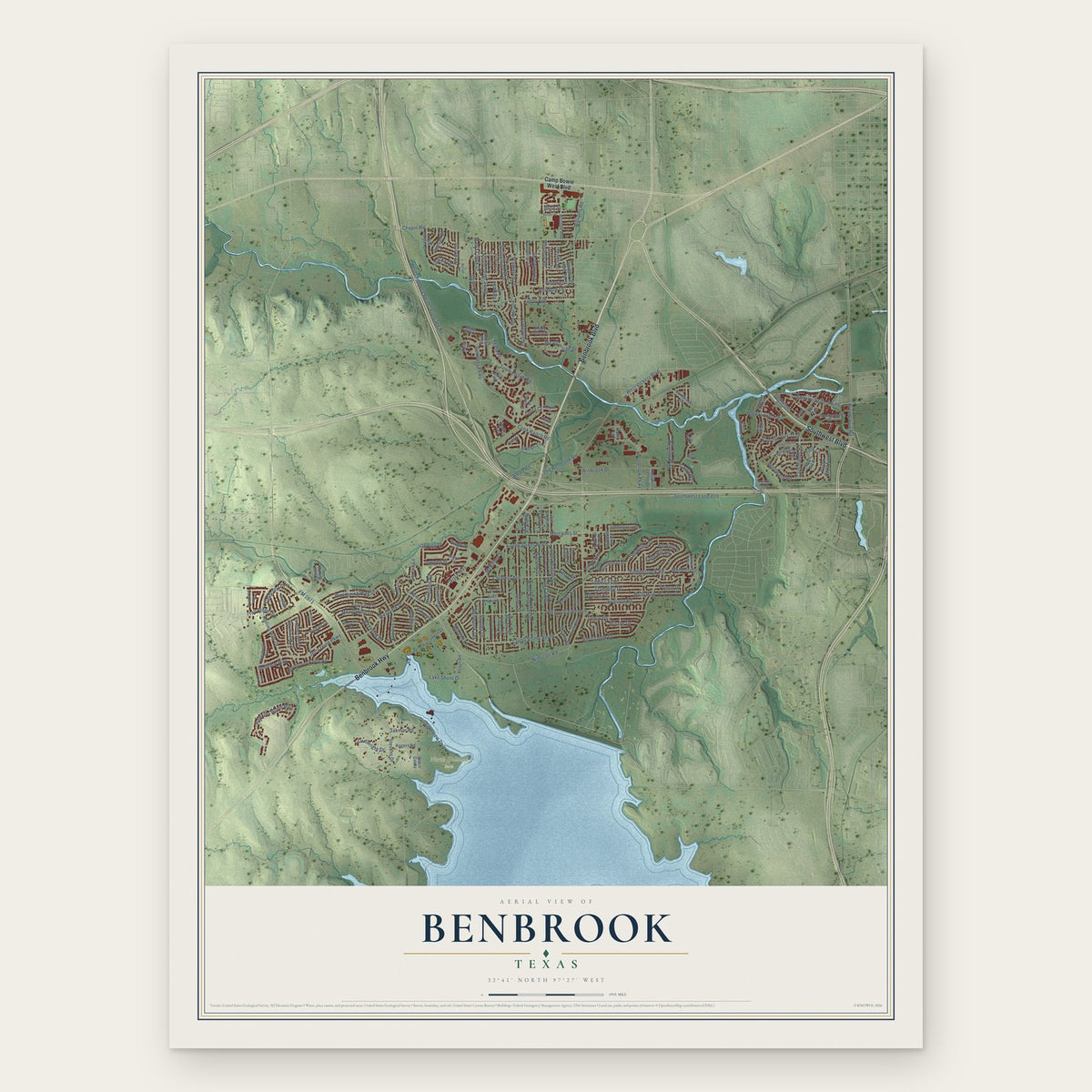 Benbrook, Texas map print, the full design