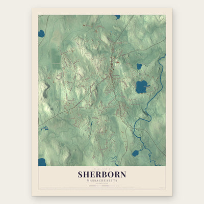 Sherborn, Massachusetts map print, the full design