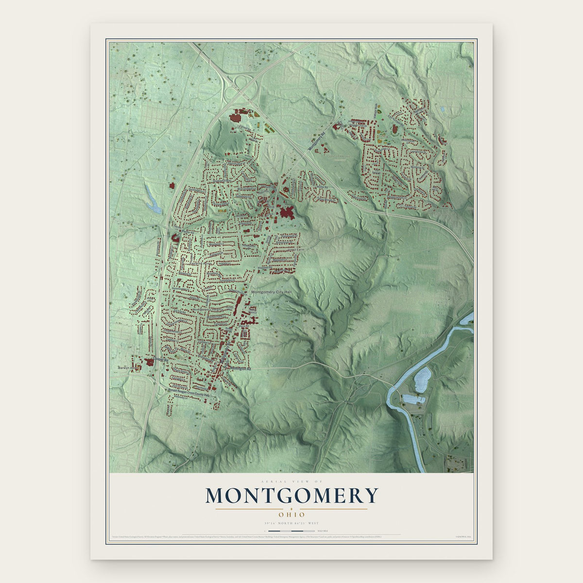 Montgomery, Ohio map print, the full design