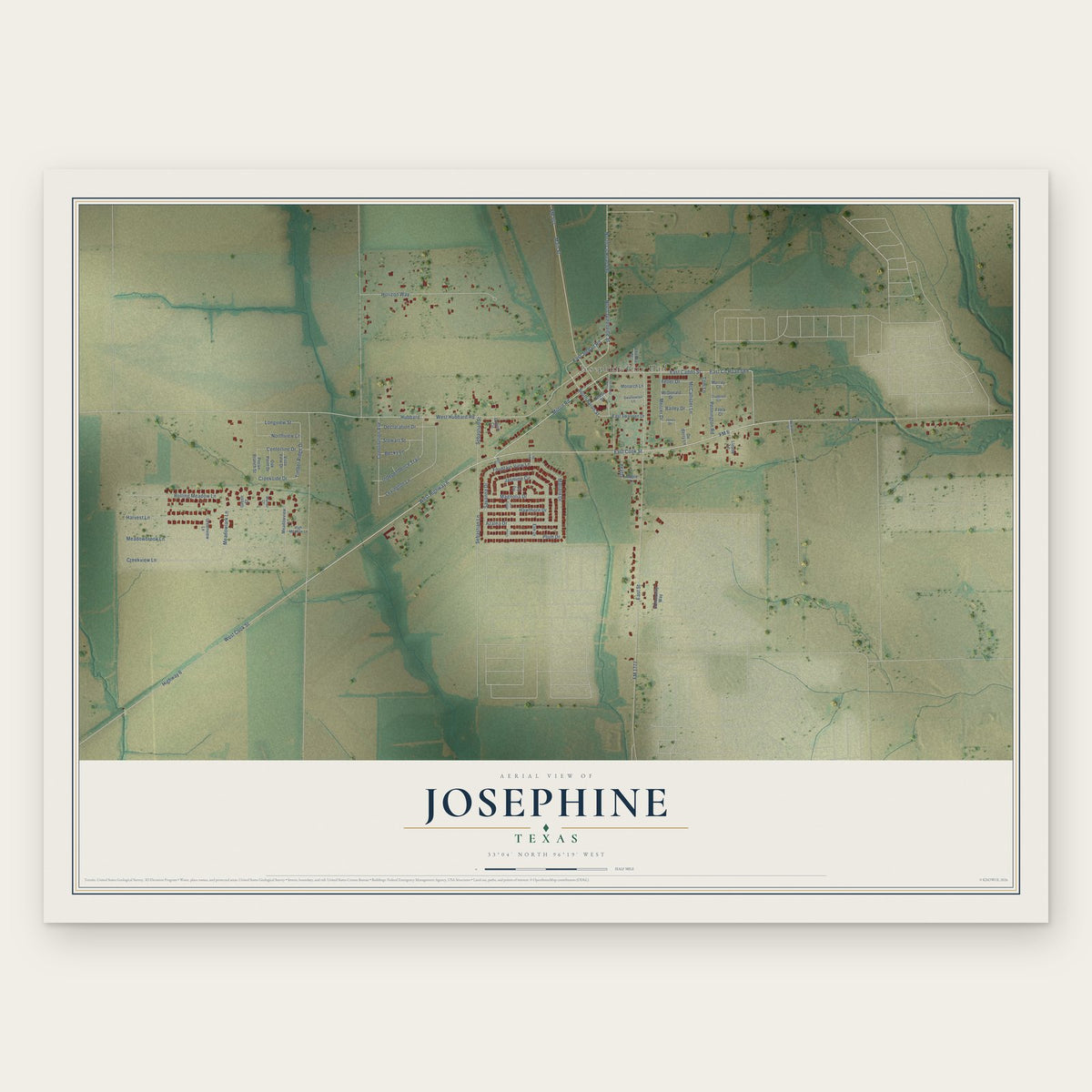 Josephine, Texas map print, the full design