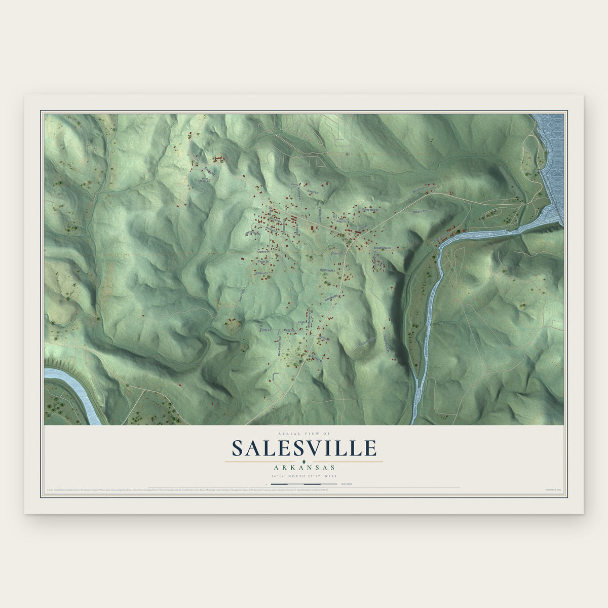 Salesville, Arkansas map print, the full design