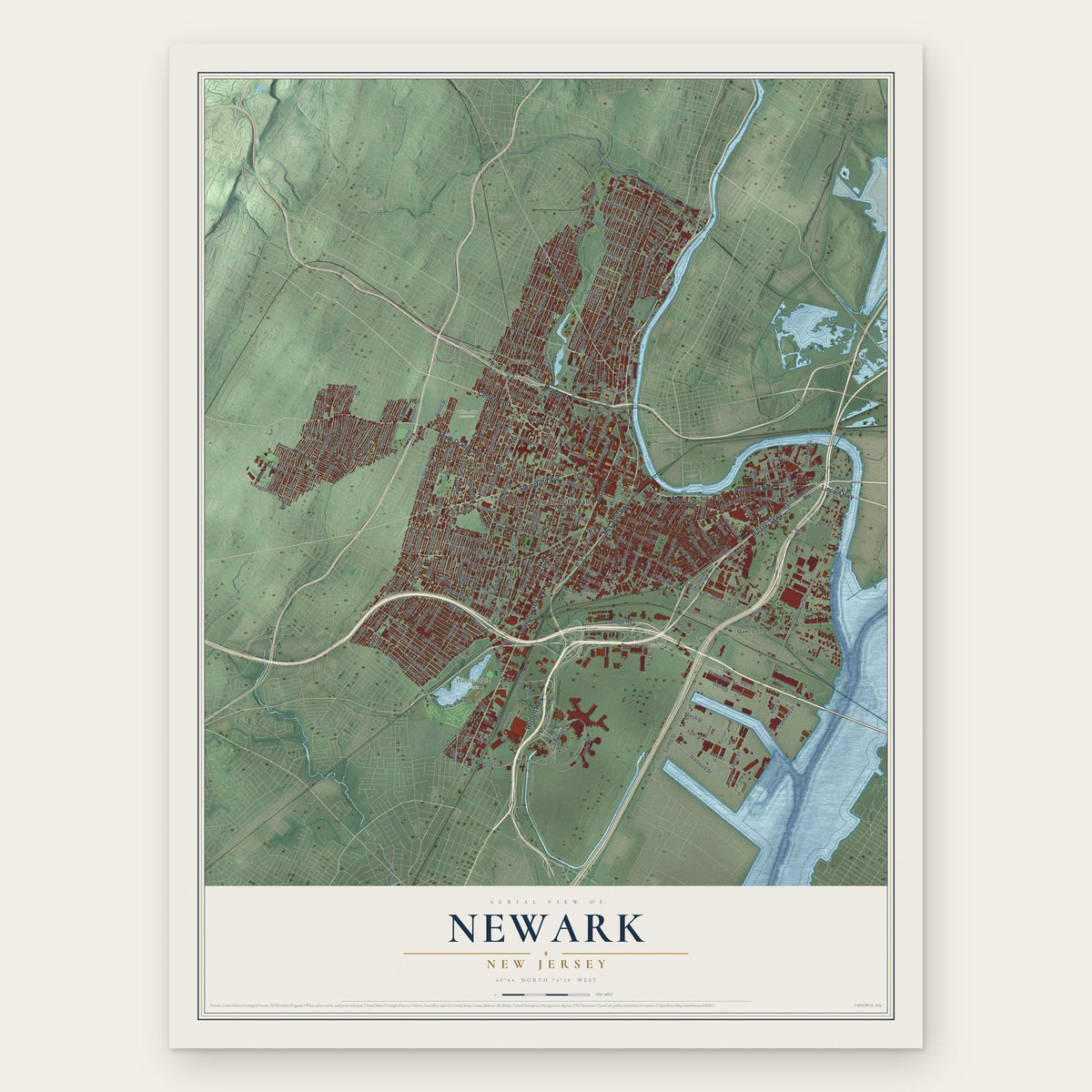 Newark, New Jersey map print, the full design
