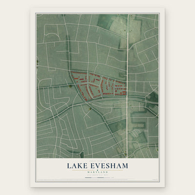Lake Evesham, Maryland map print, the full design