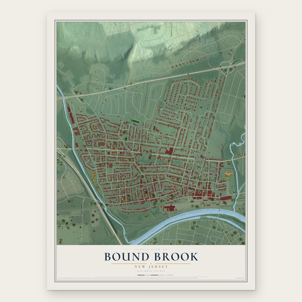 Bound Brook, New Jersey map print, the full design