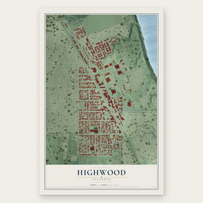 Highwood, Illinois map print, the full design