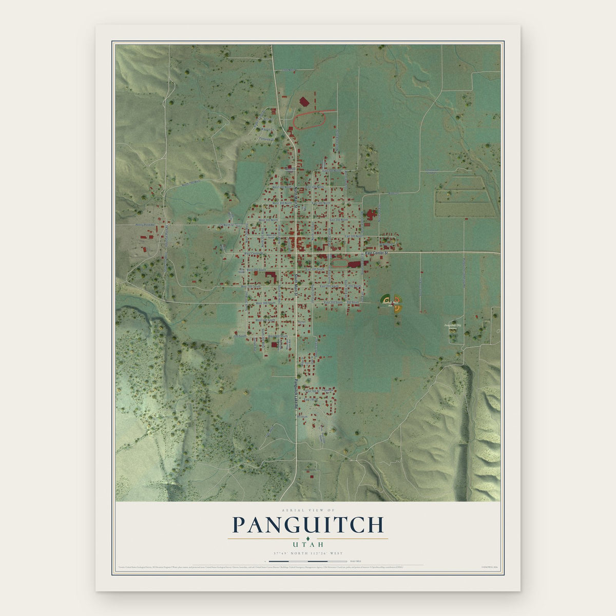 Panguitch, Utah map print, the full design