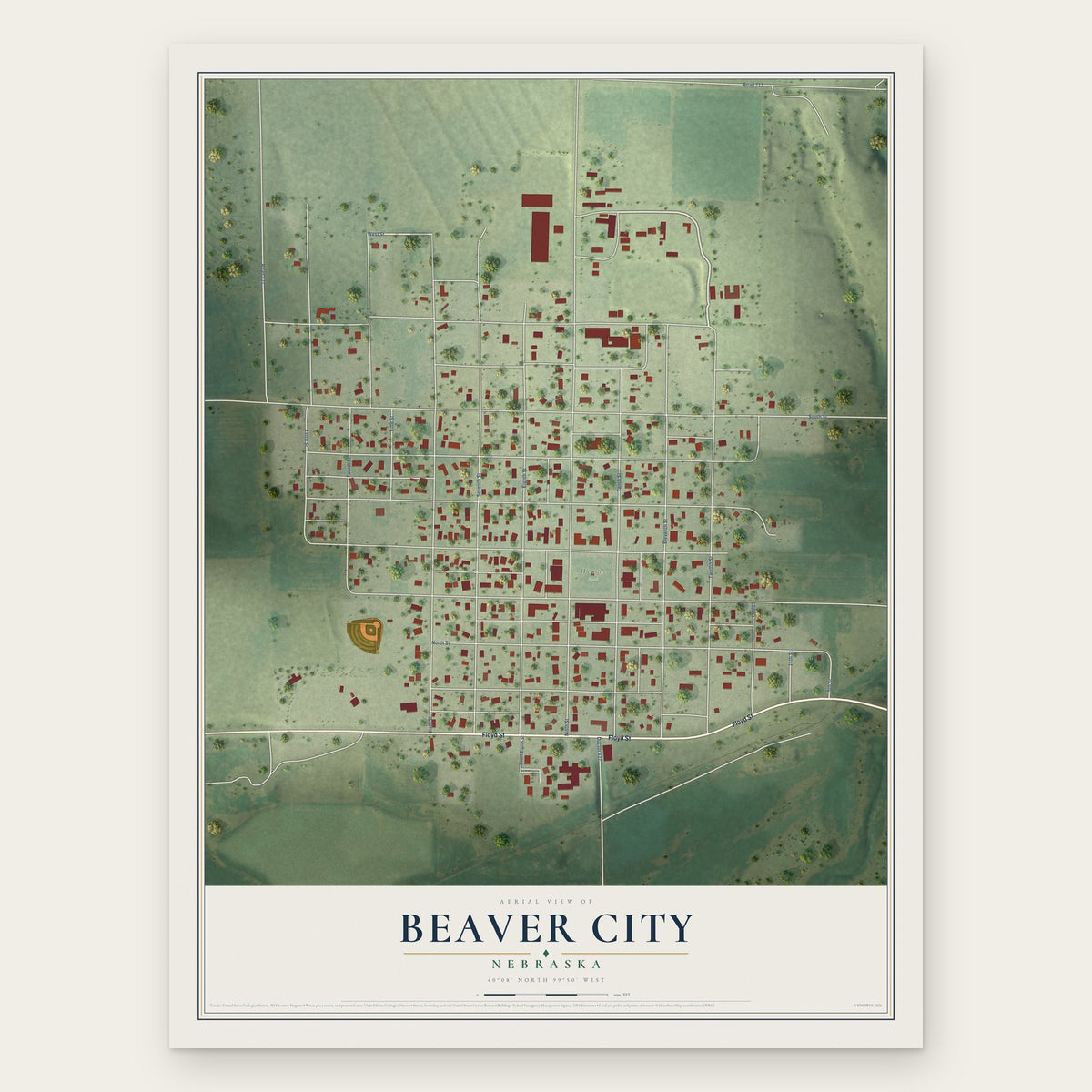 Beaver City, Nebraska map print, the full design