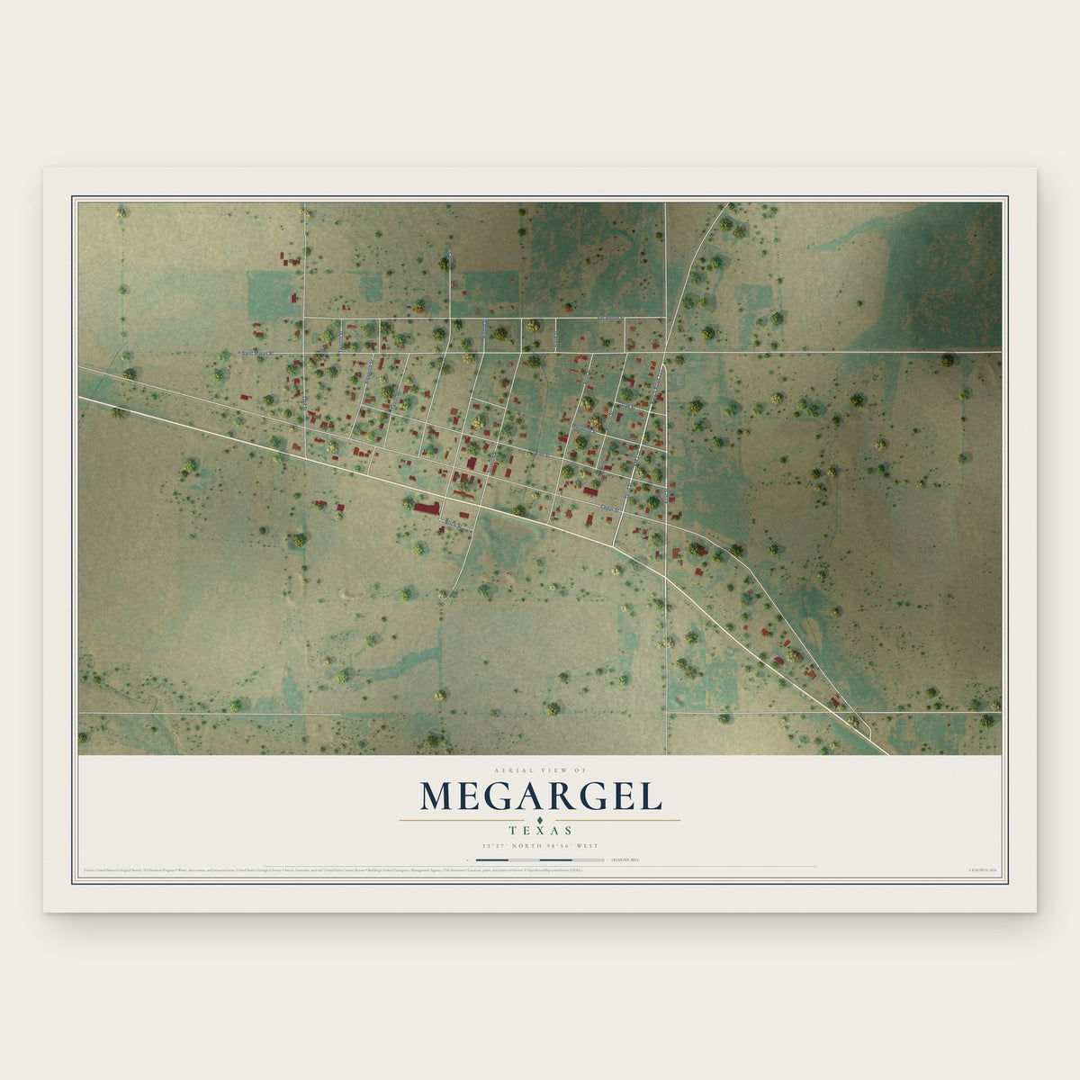 Megargel, Texas map print, the full design