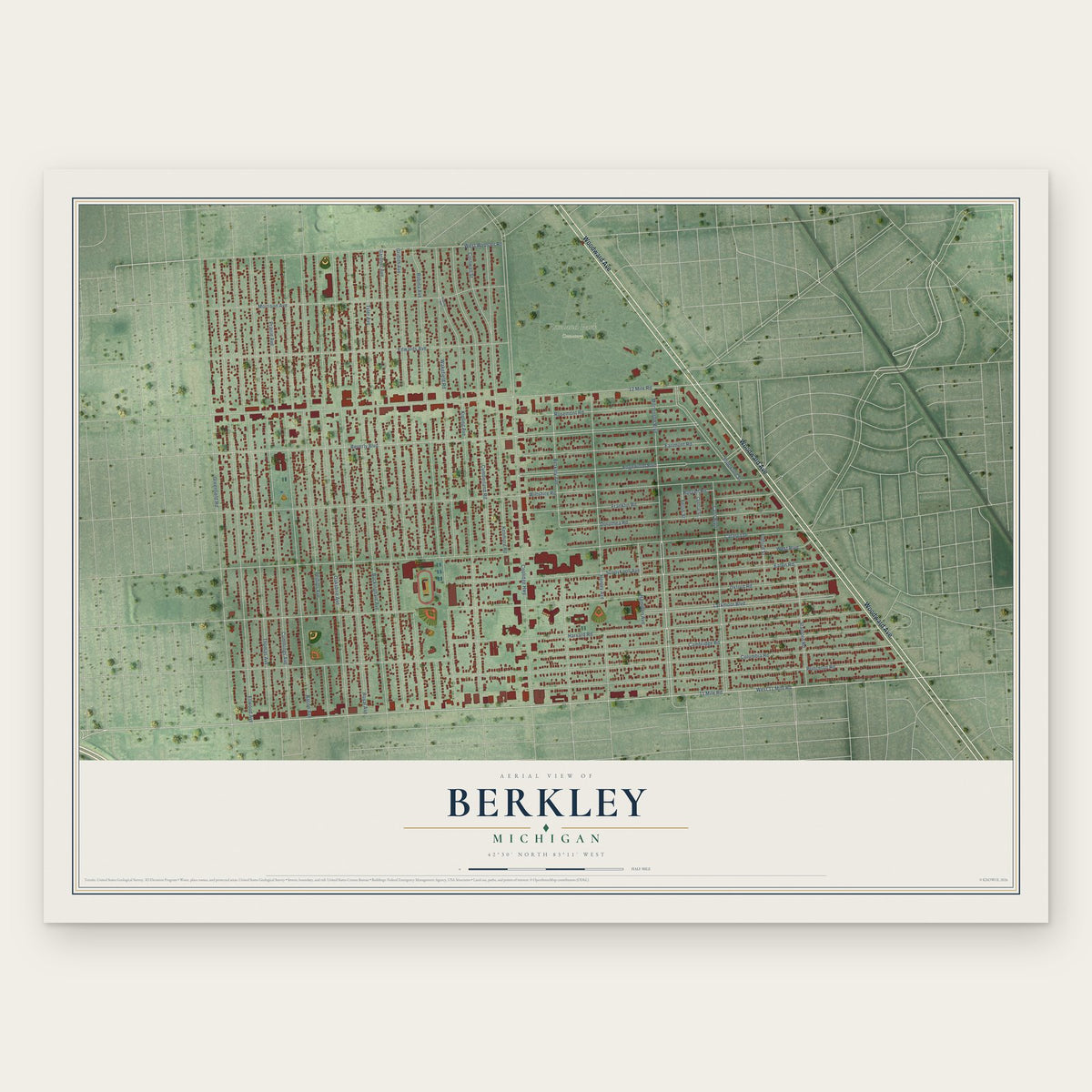 Berkley, Michigan map print, the full design