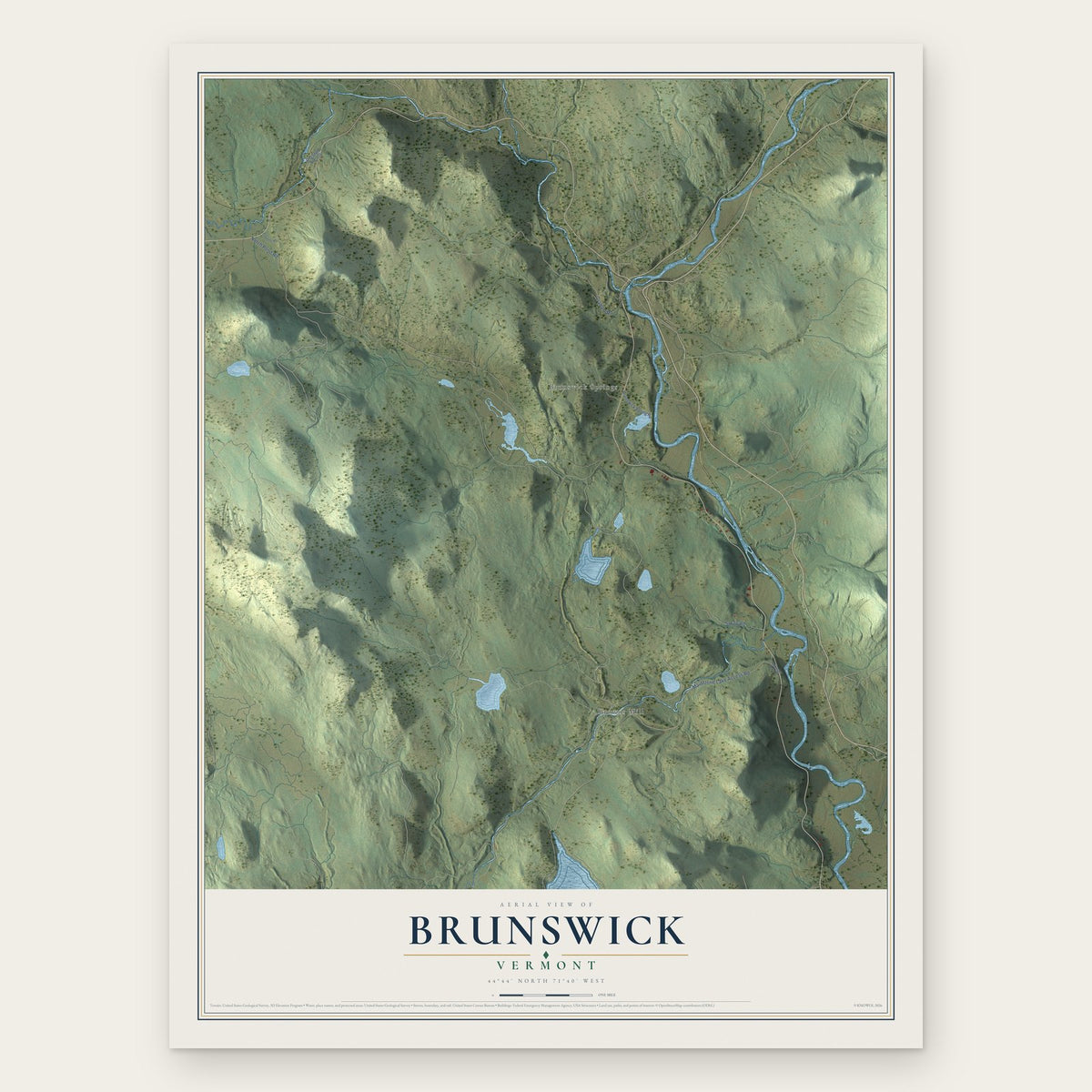 Brunswick, Vermont map print, the full design