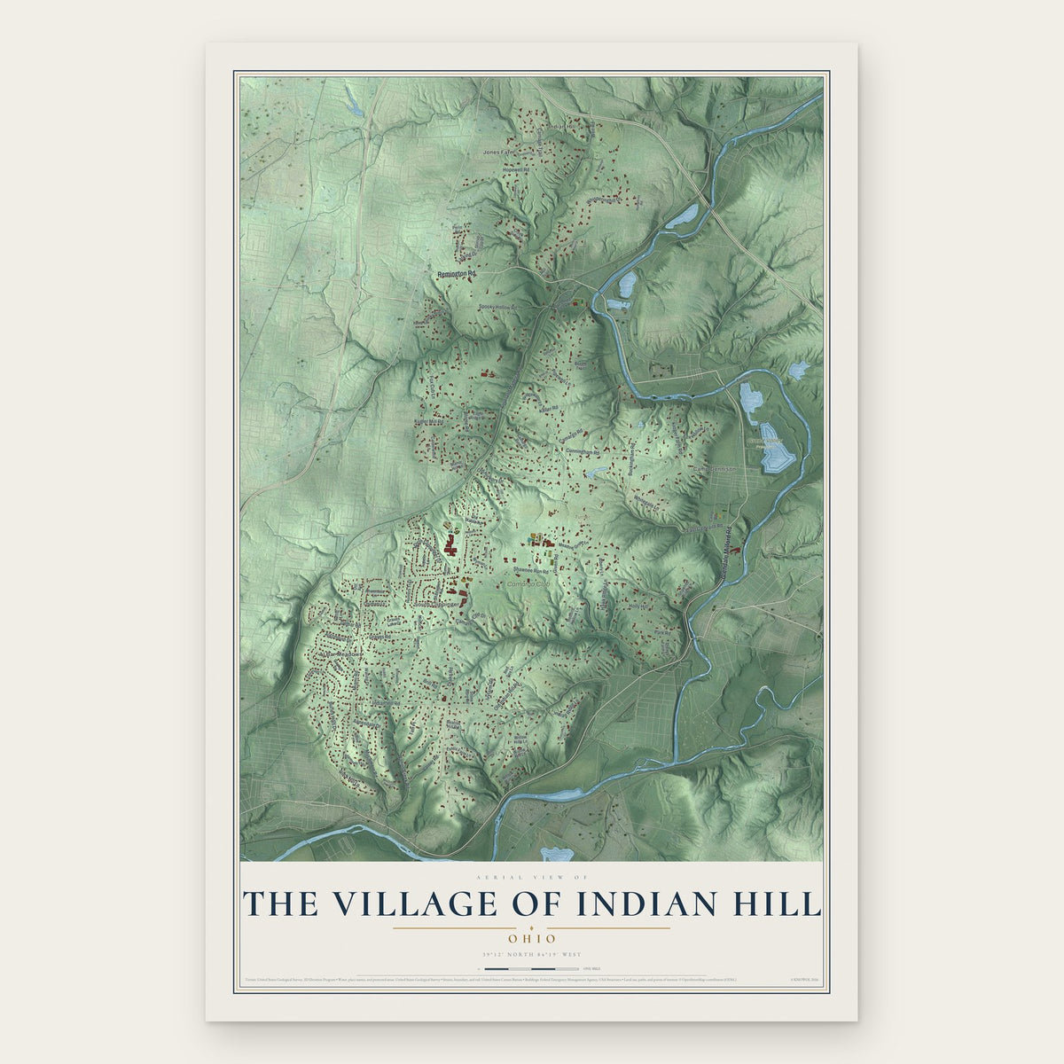The Village of Indian Hill, Ohio map print, the full design