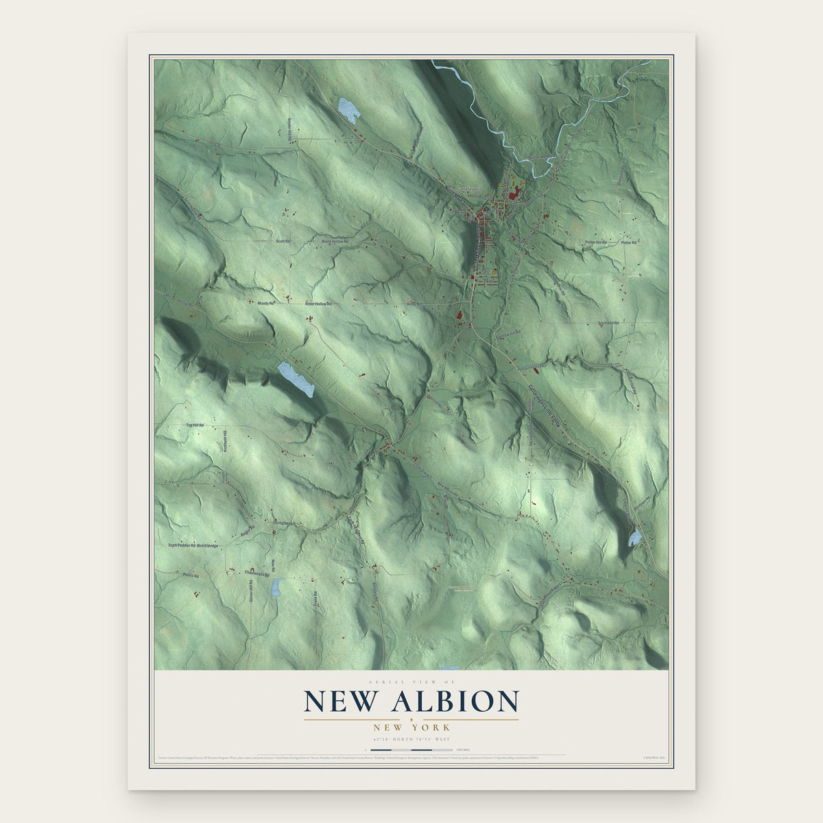 New Albion, New York map print, the full design