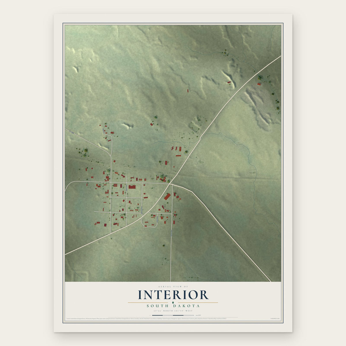 Interior, South Dakota map print, the full design