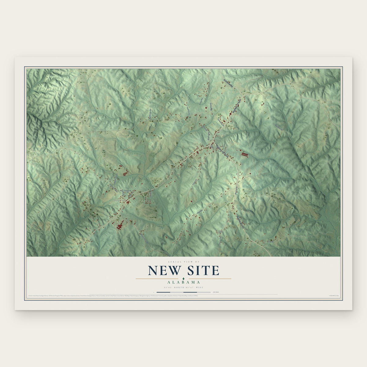 New Site, Alabama map print, the full design