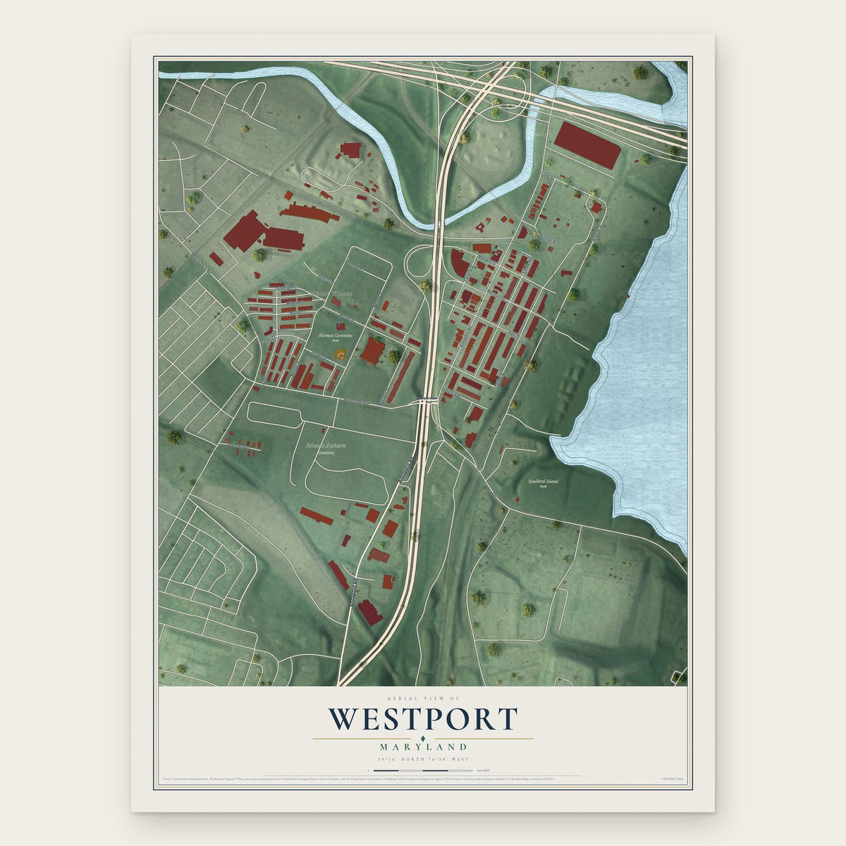 Westport, Maryland map print, the full design