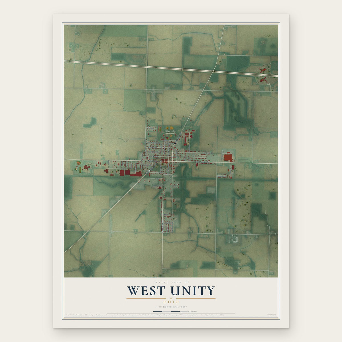 West Unity, Ohio map print, the full design