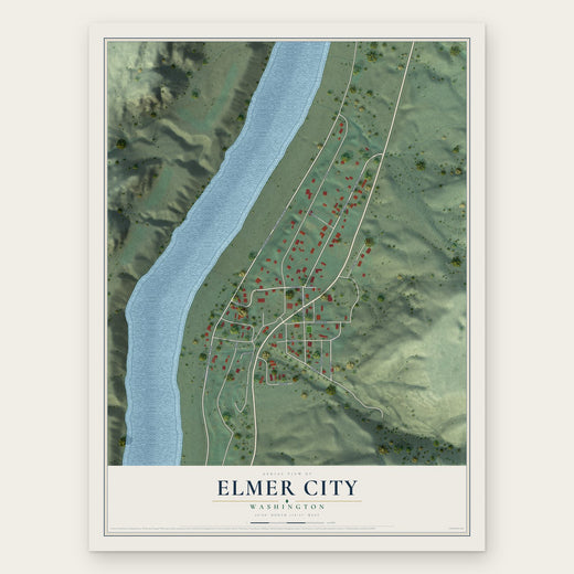 Elmer City, Washington map print, the full design