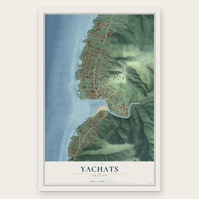 Yachats, Oregon map print, the full design
