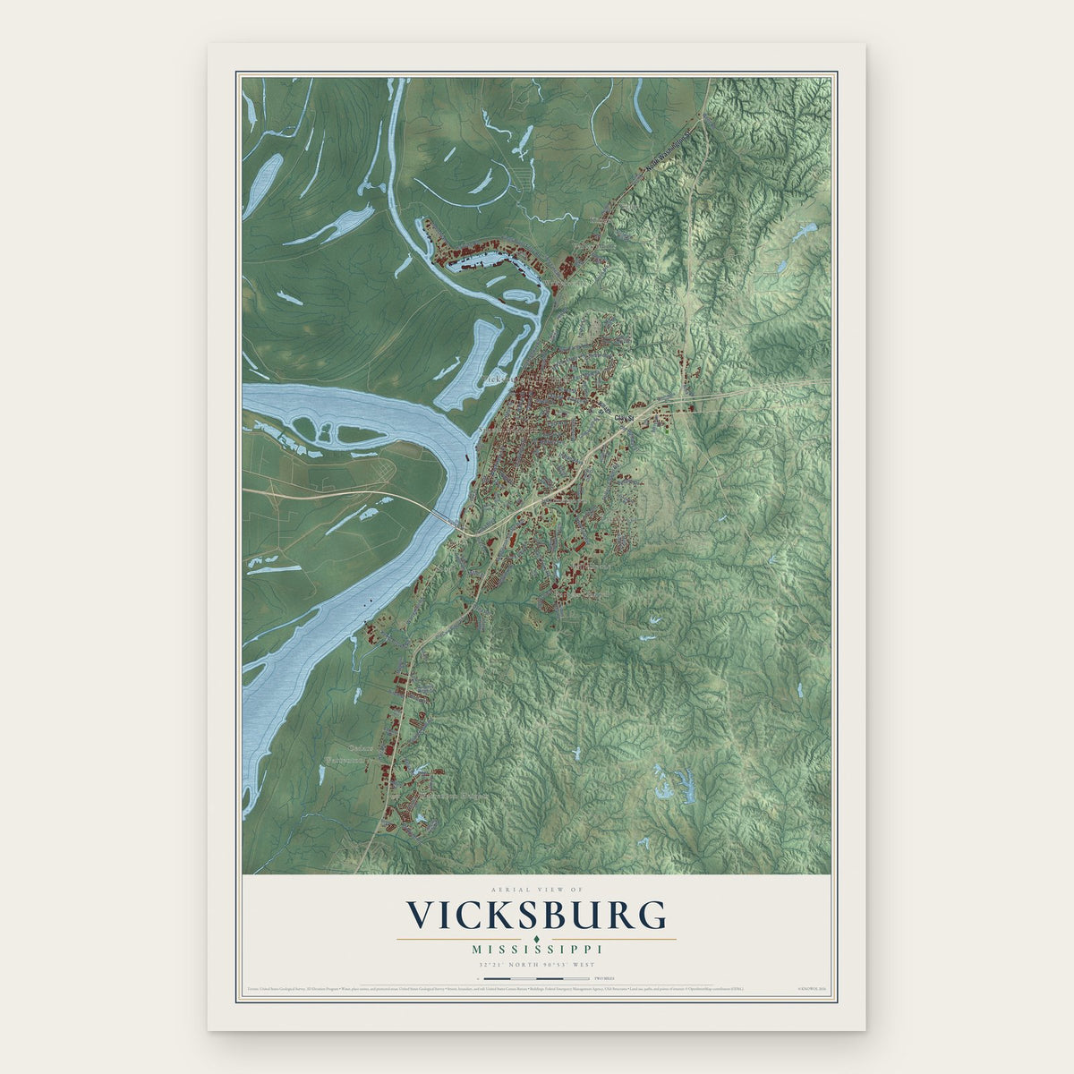 Vicksburg, Mississippi map print, the full design