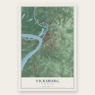Vicksburg, Mississippi map print, the full design