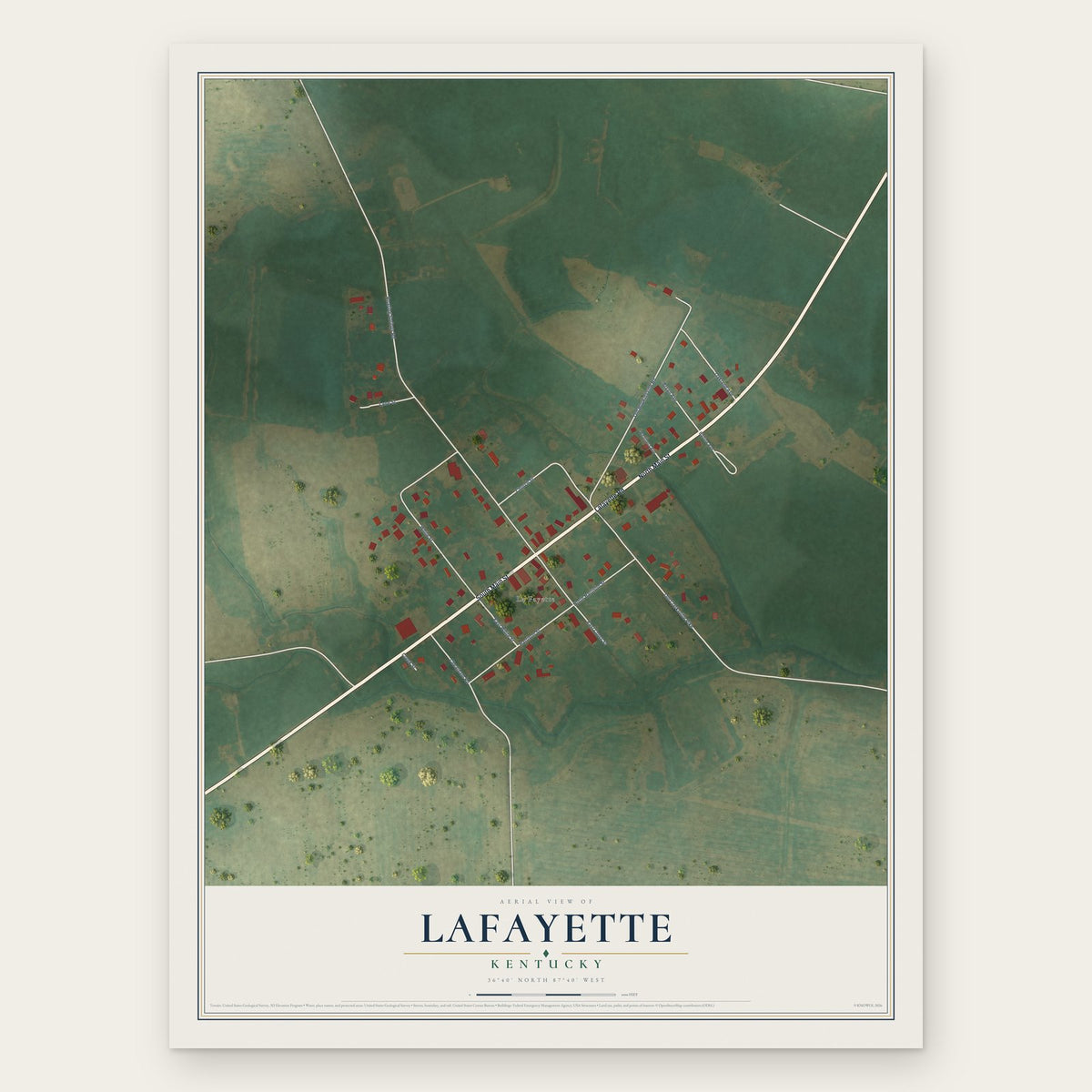 LaFayette, Kentucky map print, the full design