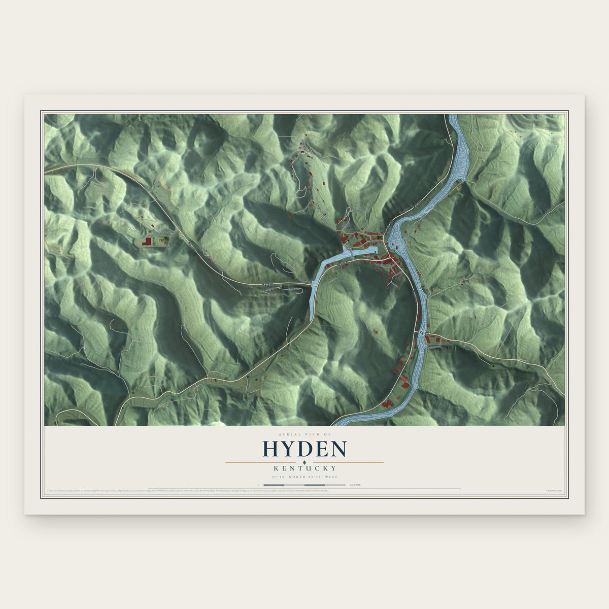 Hyden, Kentucky map print, the full design
