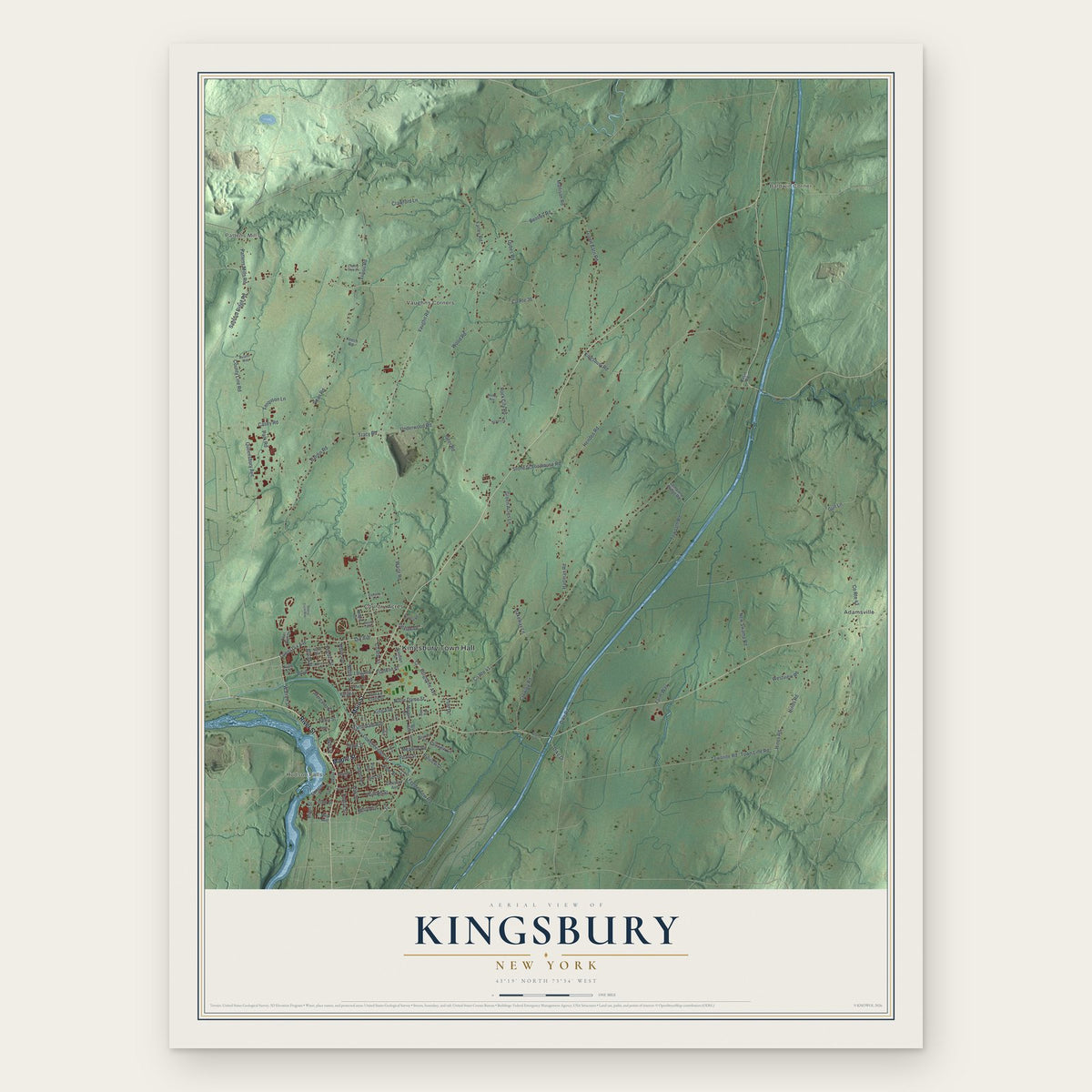 Kingsbury, New York map print, the full design