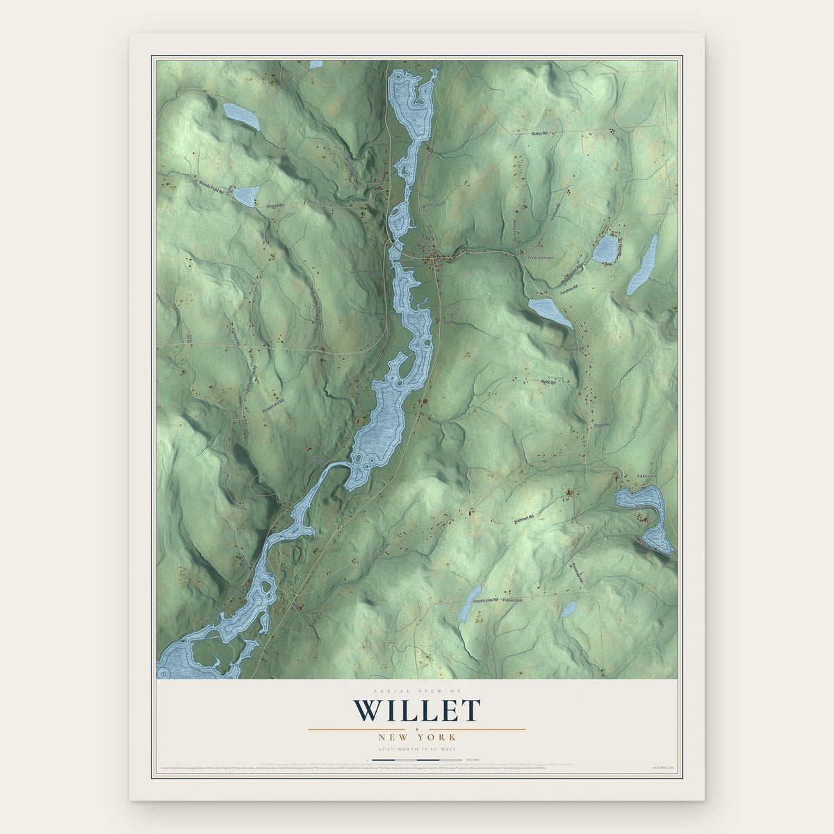 Willet, New York map print, the full design