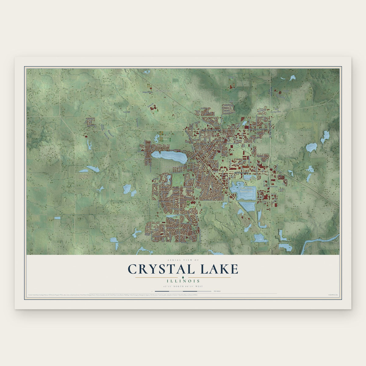 Crystal Lake, Illinois map print, the full design