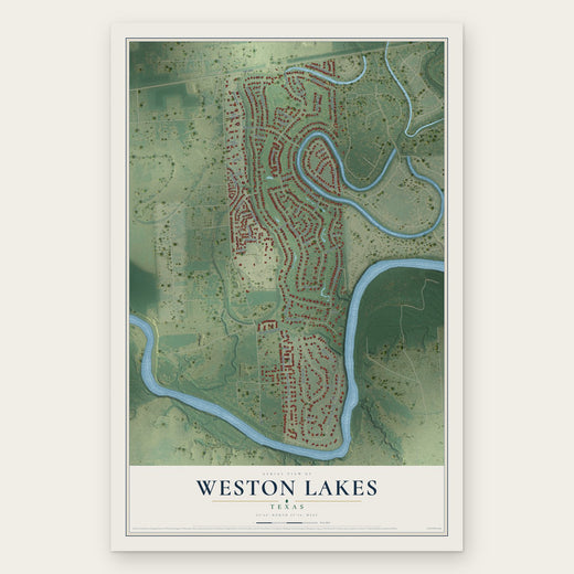 Weston Lakes, Texas map print, the full design