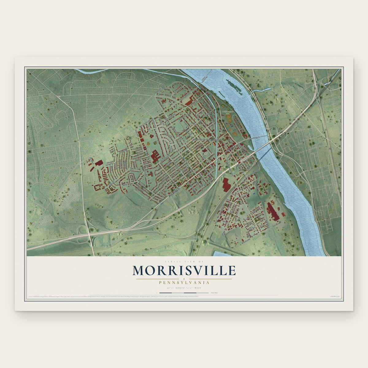 Morrisville, Pennsylvania map print, the full design