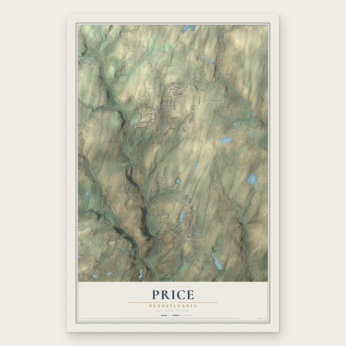 Price, Pennsylvania map print, the full design