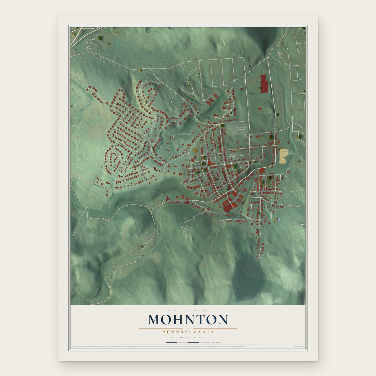 Mohnton, Pennsylvania map print, the full design