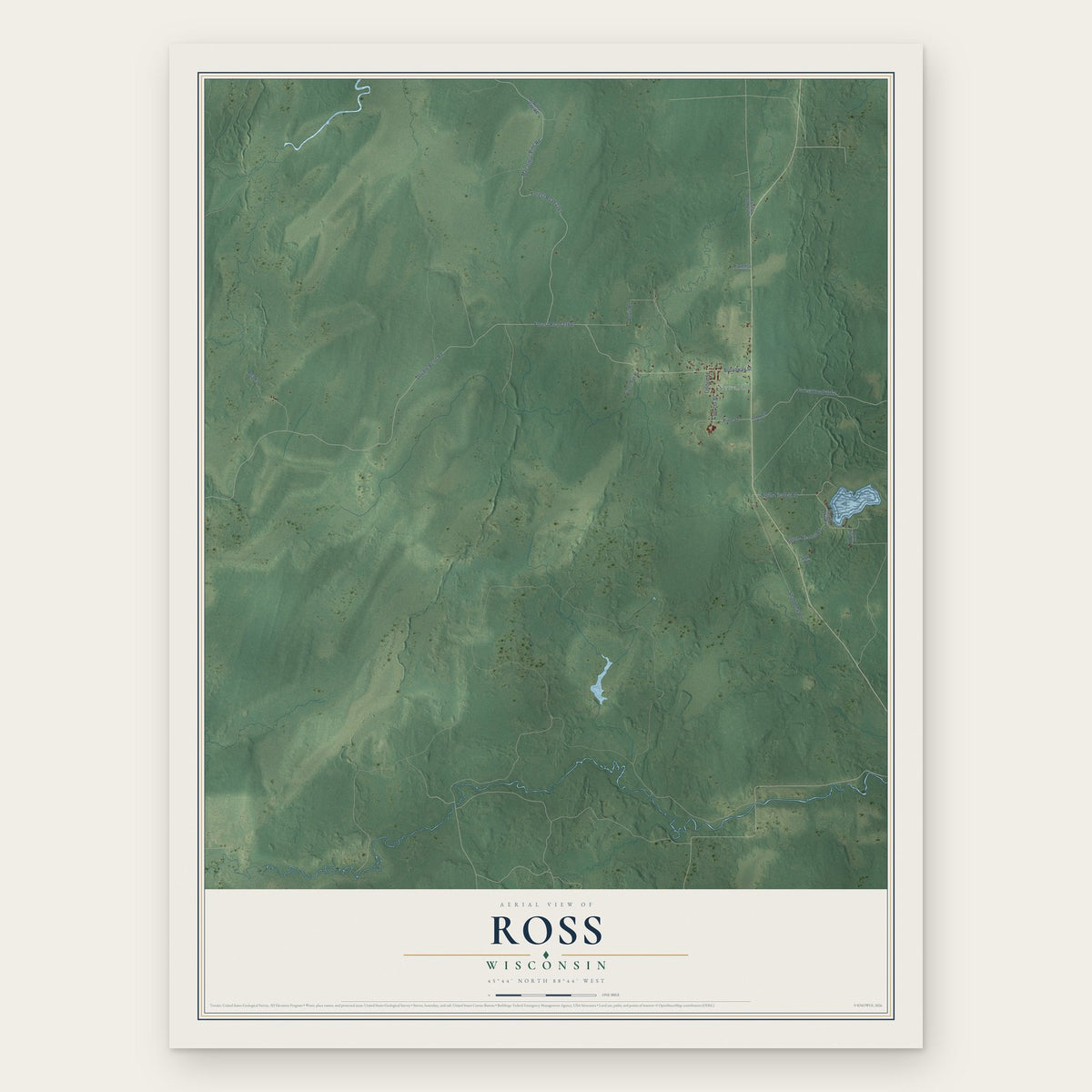 Ross, Wisconsin map print, the full design