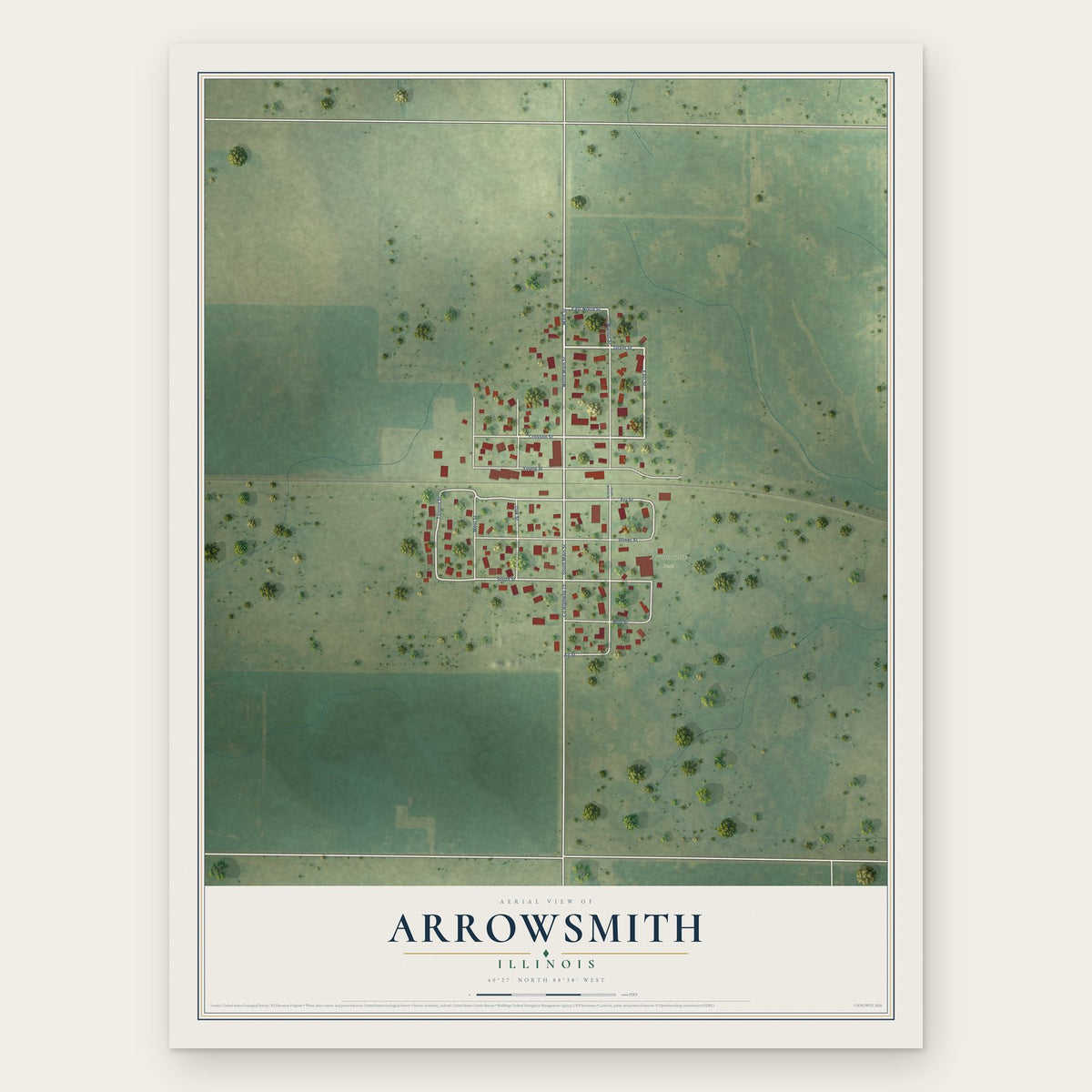 Arrowsmith, Illinois map print, the full design