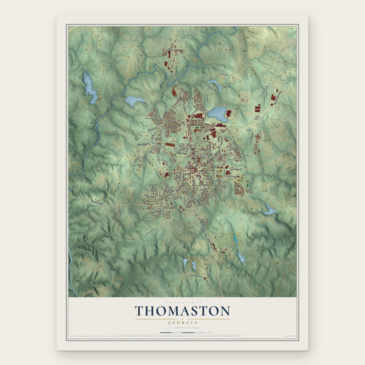 Thomaston, Georgia map print, the full design