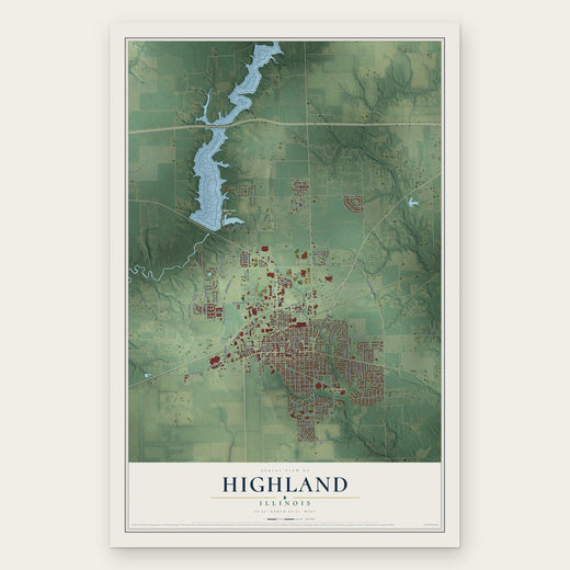 Highland, Illinois map print, the full design