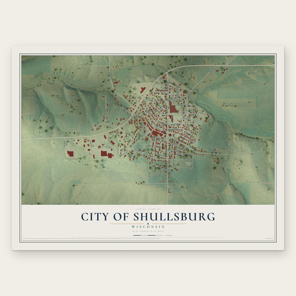 Shullsburg, Wisconsin map print, the full design