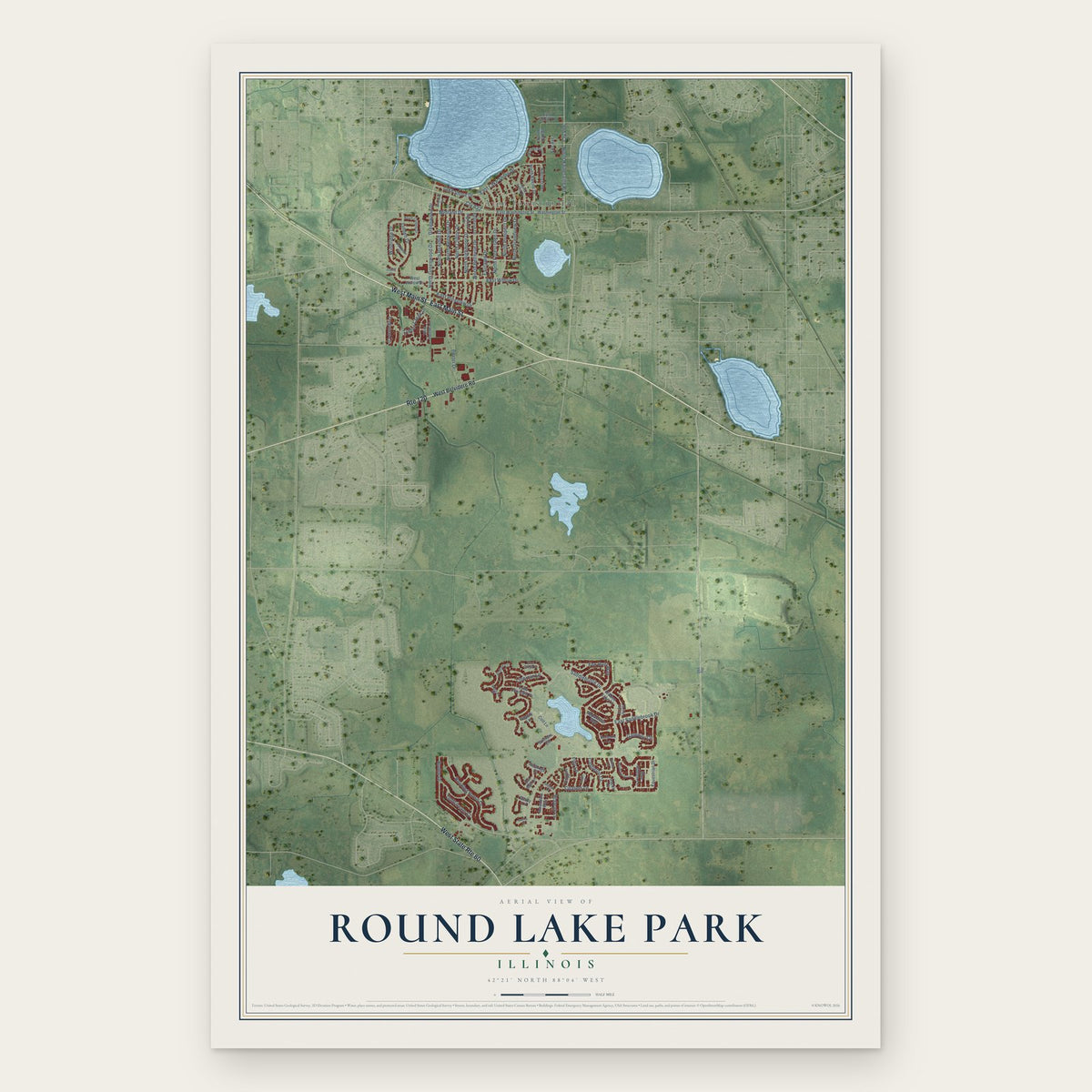 Round Lake Park, Illinois map print, the full design