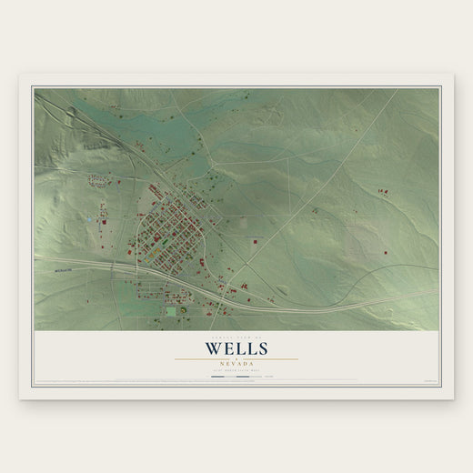 Wells, Nevada map print, the full design